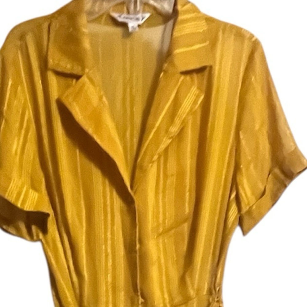 NWT Nanette Lepore Sheer Gold Sz 8 Shimmer Flowing button up belted Maxi dress - Picture 4 of 8